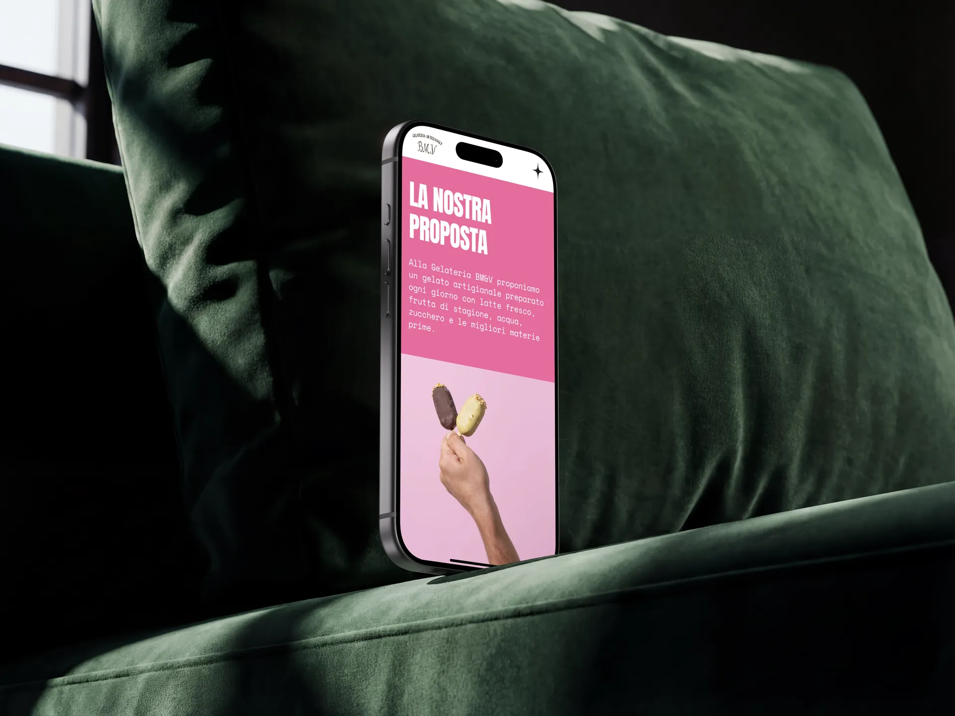 Sito BM&V Gelaterie, sezione La nostra proposta su iPhone