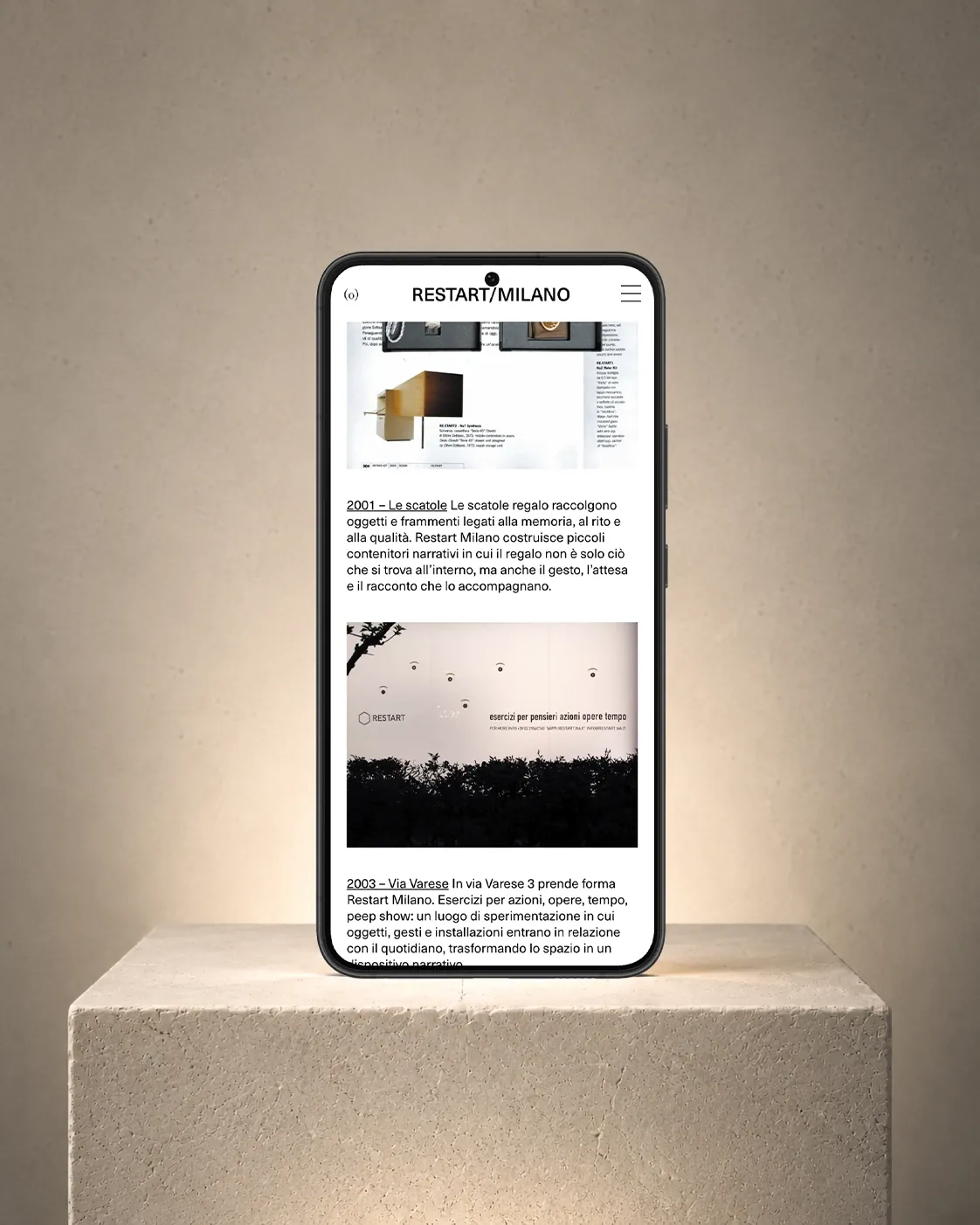 Sito Restart/Milano, cronologia Chi siamo su smartphone