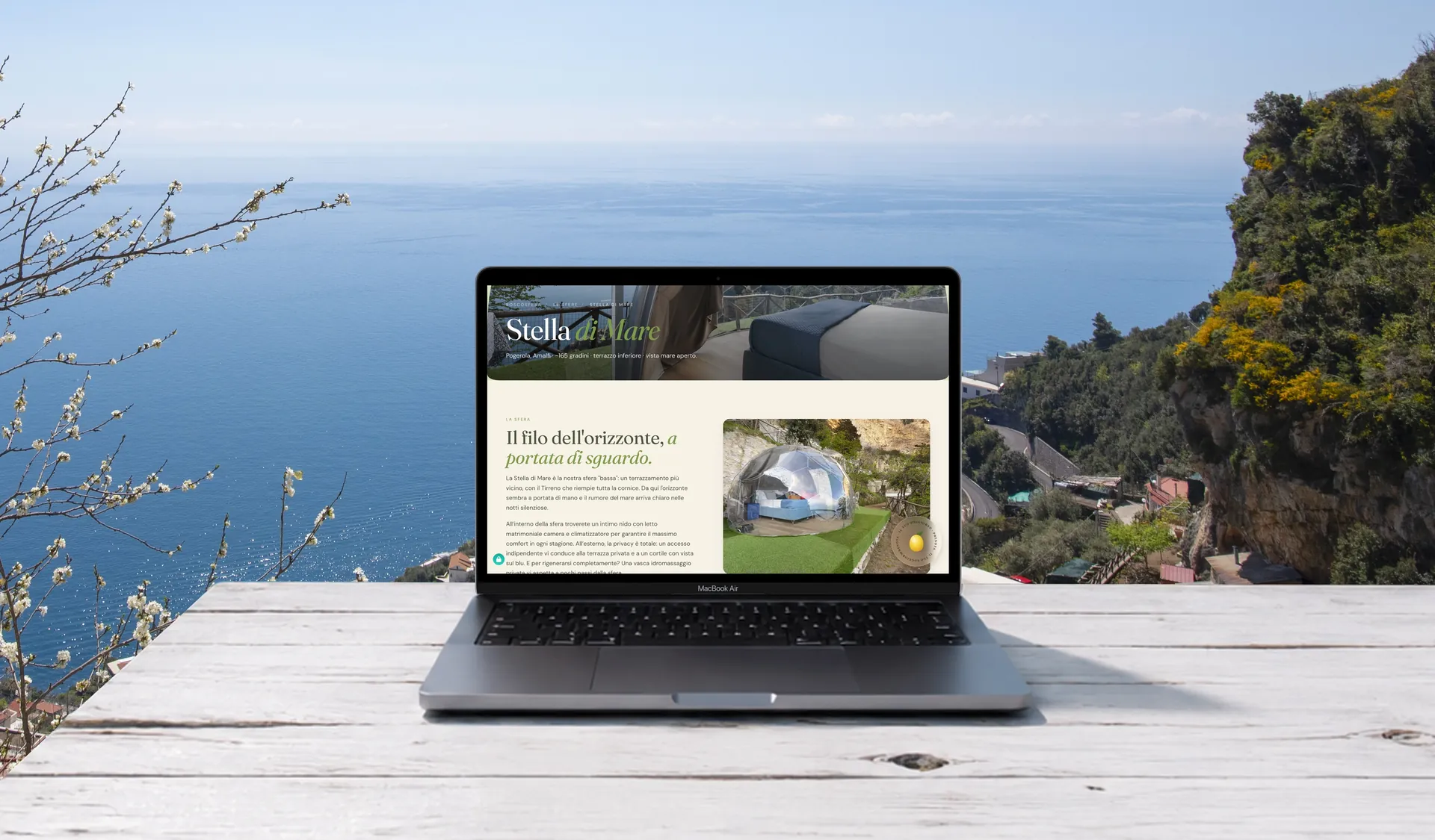 Boscosfera, sito web: pagina delle sfere su laptop