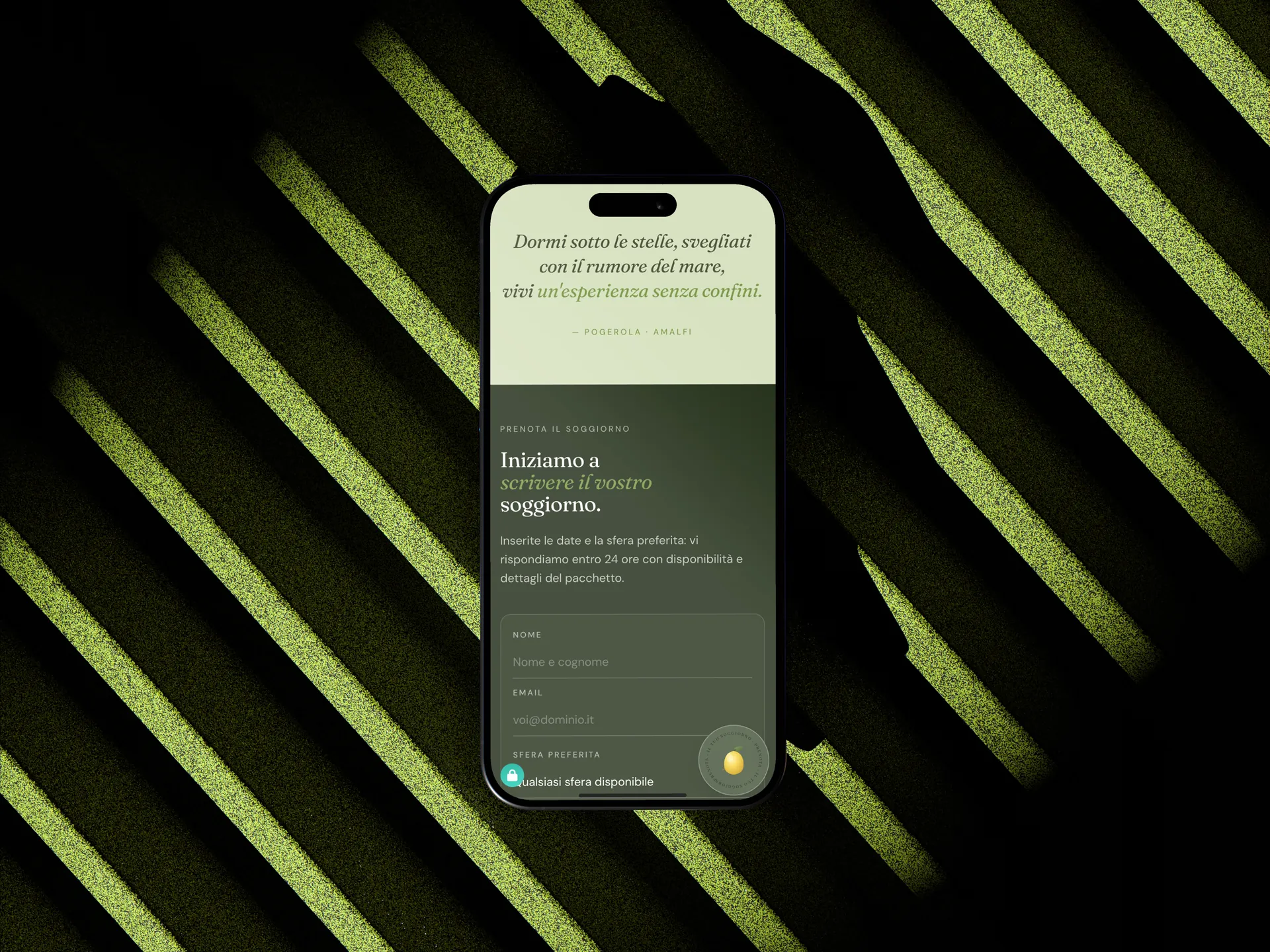 Boscosfera, sito web: versione mobile, prenotazione