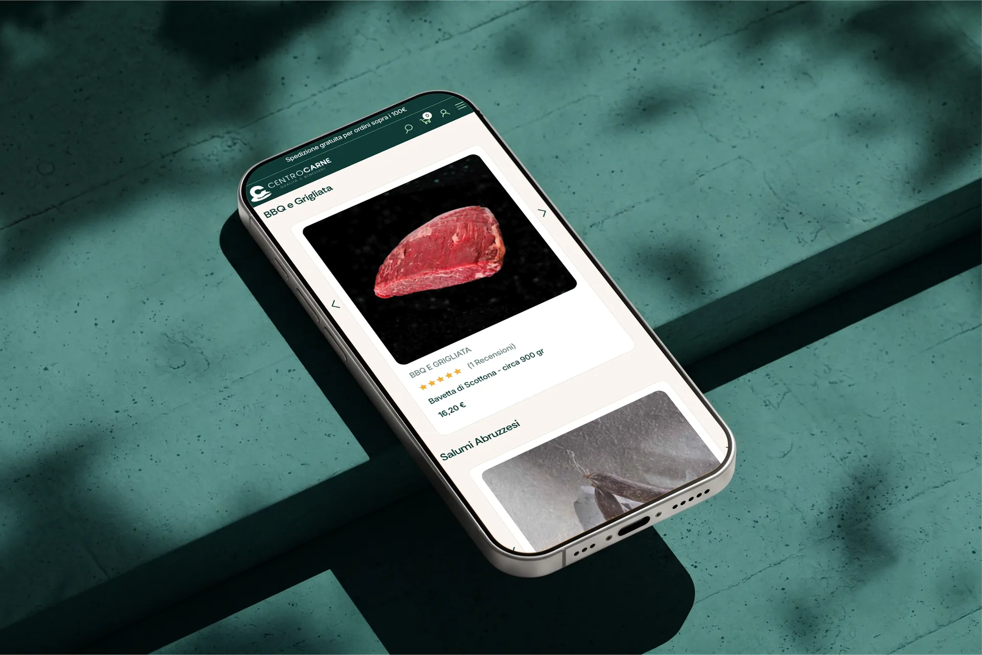Centro Carne Shop: scheda prodotto della linea BBQ su smartphone
