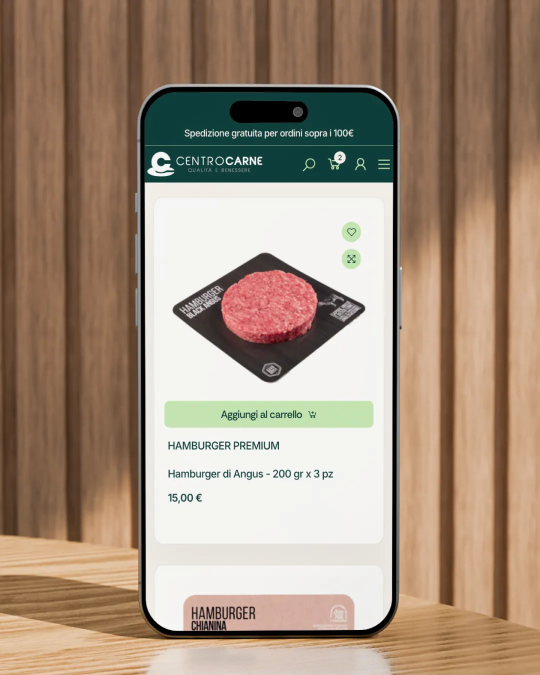 Centro Carne Shop: hamburger premium e carrello su smartphone
